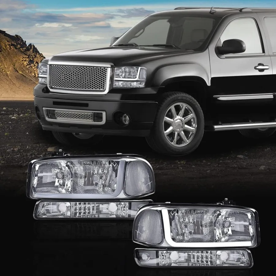 المصابيح الأمامية LED لـ 19992007 GMC Sierra 1500 2500 20012007 GMC Sierra 1500HD 2500HD 3500 9906 GMC Yukon مع عدسة سموكي كروم H