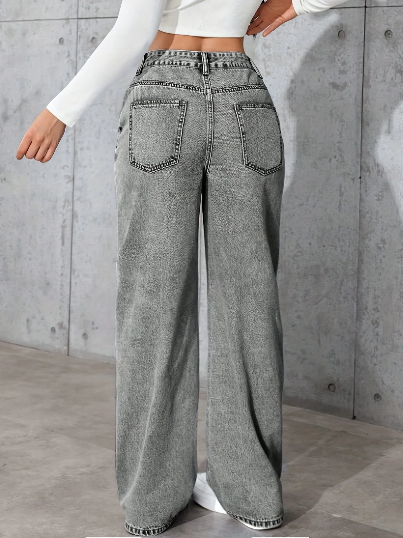 Y2K elegante en stijlvolle damesjeans met volledige strass versierde grijze rechte pijpen, versierd met fonkelende gouden strasssteentjes