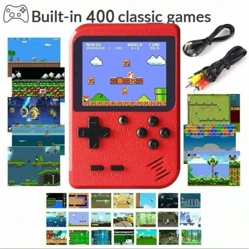 A Red Retro Classic Games Children\'s Handheld Small Game Console With 400 Game Charging Can Be Connected To The TV