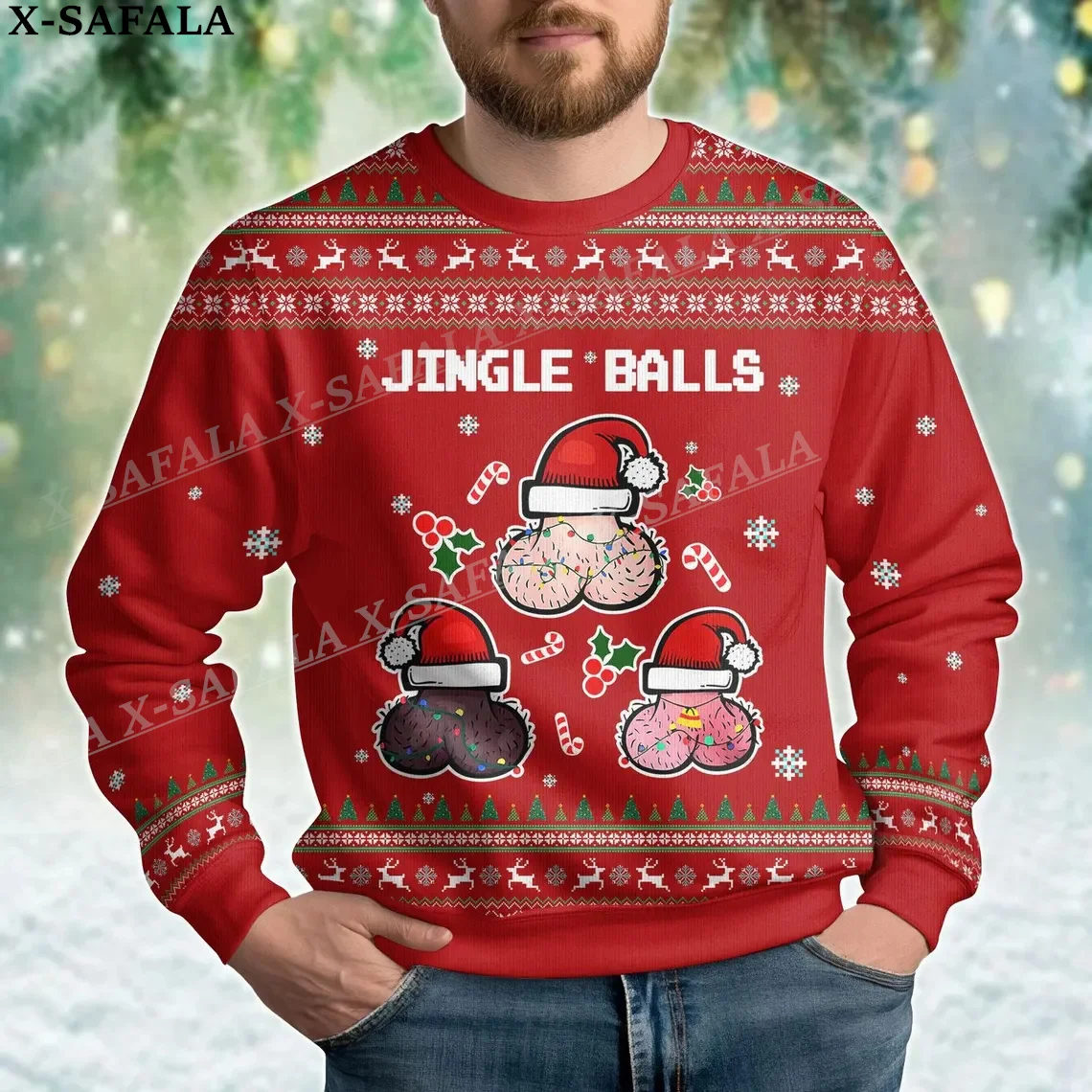 Funny Jingle Balls Naughty Ugly Christmas Knit Sweaters Christmas Gift Jumpers Tops Couple Party Unisex Casual-6