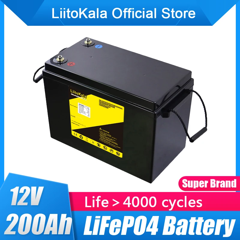 LiitoKala 12V LiFePO4 Battery 200Ah RV Campers Waterproof Golf Cart Batteries 4000 Cycles Off-Road Off-grid Solar energy 150ABMS