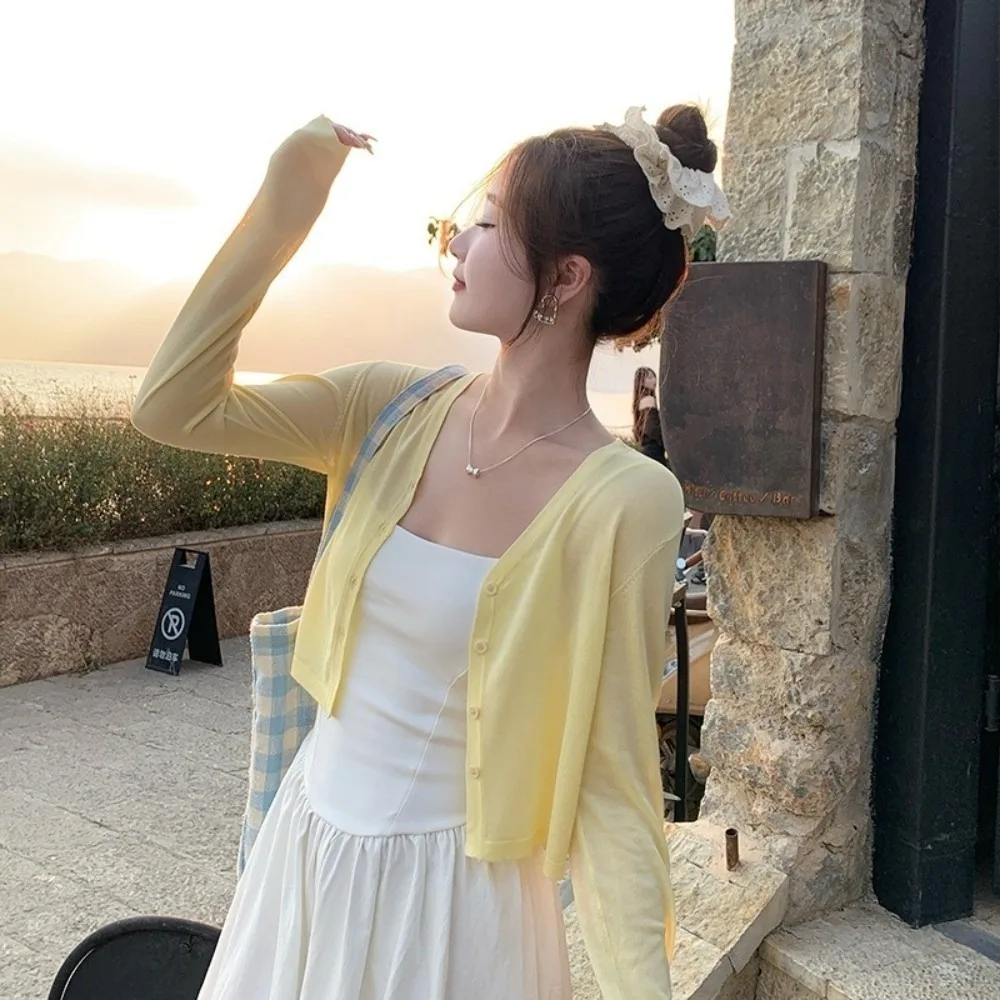 Vintage Knitwears Knit Sweater Cardigan V-Neck Thin Sunscreen Knitted Sweater Soft Button Tops Sweaters Women