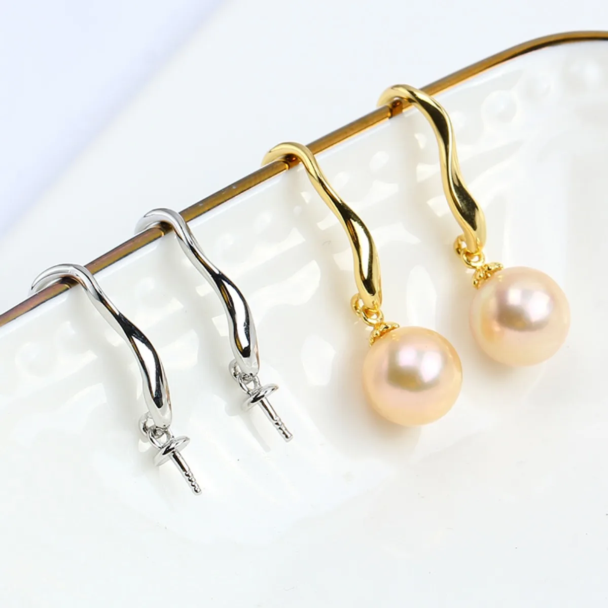 Minimalist Elegant Women Brass 14K Gold Filled Curved Plain Blank Setting Handmade Findings For DIY Pearl Earrings