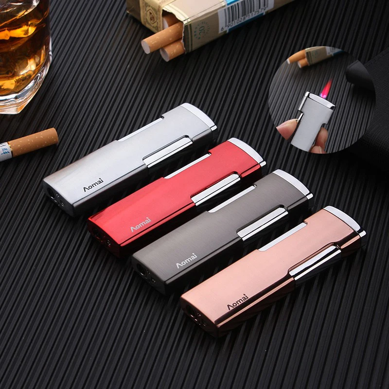 

Slim Turbo Jet Torch Metal Lighter Butane Gas Shaped Windproof Red Flame Lighter Cigar Cigarette Tool Men's Exquisite Gift