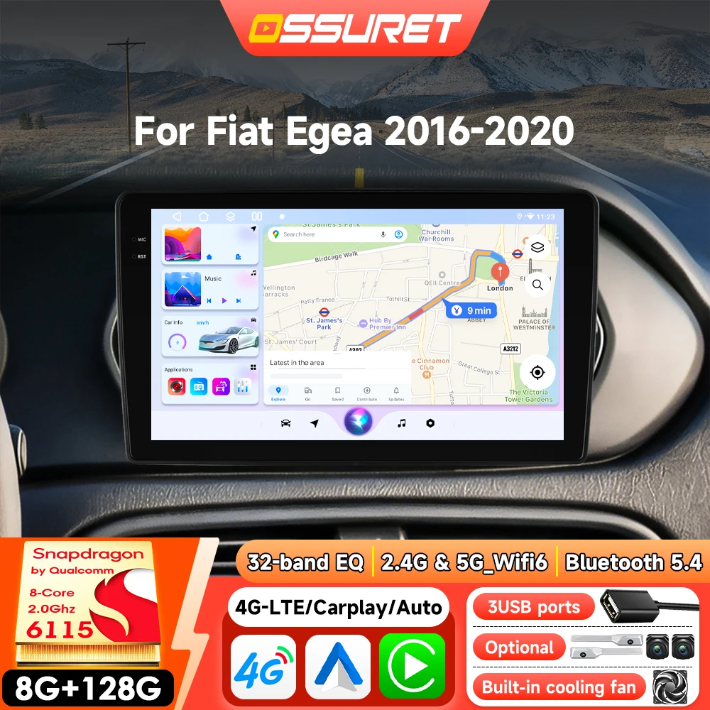 Autoradio Android pour Fiat Tipo Egea 2016-2020 GPS Multimédia 360Cam AIpro Carplay sans fil 2din Autoradio WIFI DSP Stéréo ADAS