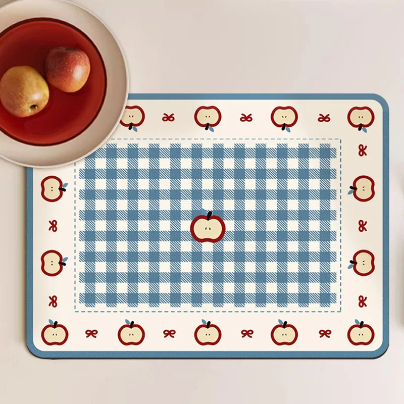 VIKAMA Vintage Whole Cut Apple Graphic Drying Mat Washable Non Slip Espresso Machine Drainage Counter Pad