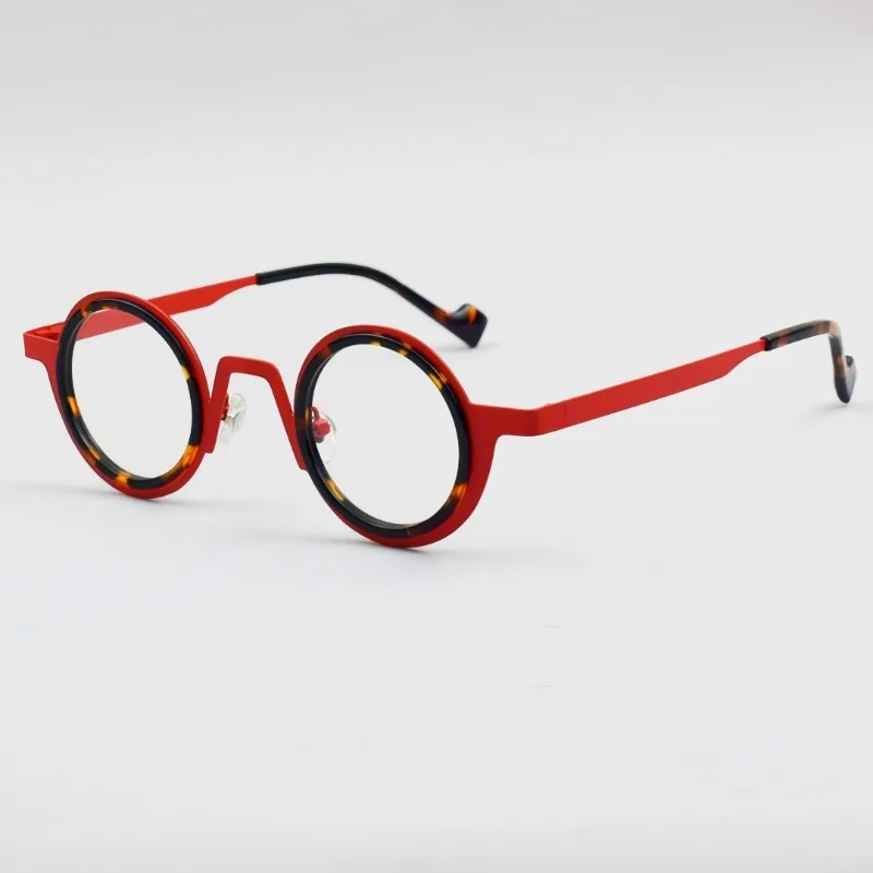 

Retro Round Frame Personalized Fashion Eyeglass Frame Acetate Pure Titanium Optical Reading Prescription Glasses for Women Men