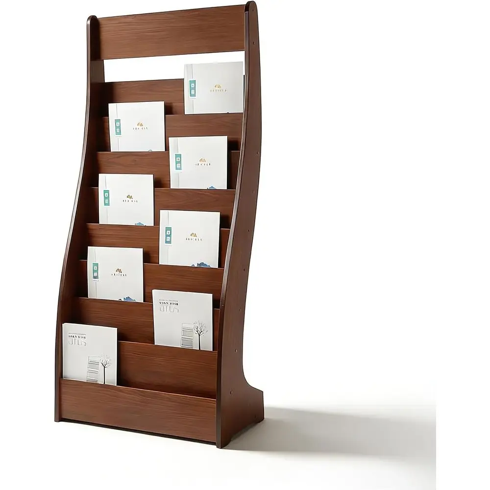 

8-Tier Curved Wooden Literature Rack, 52.7 Tall A4-Sized Display Stand for Brochures, Office and Retail Use