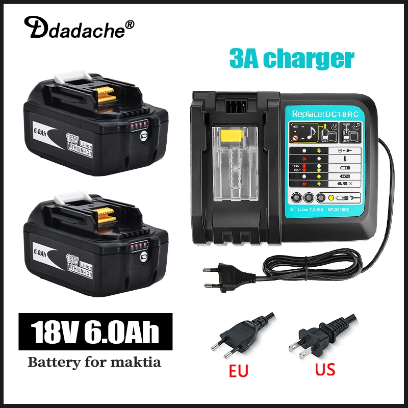 

Suitable for 18V 6000mAh rechargeable power tool battery with LED lithium-ion replacement LXT BL1860B BL1860 +3A charger
