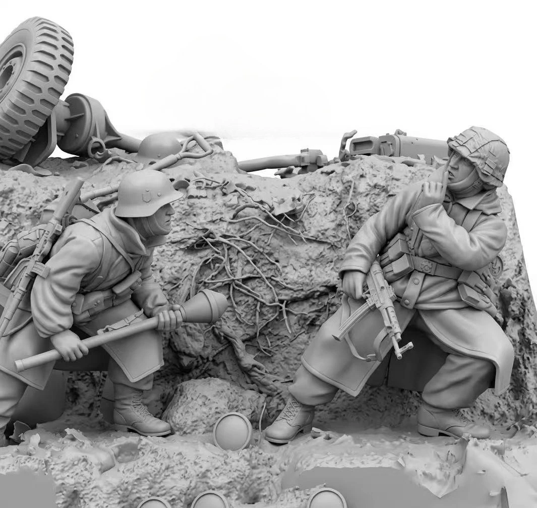 Harzfigur im Maßstab 1:35, zusammengebauter Modellbausatz, Jungenspielzeug, Geschenk, Miniatur, alter Soldat, 2 Personen, unmontiert und unbemalt, 2262