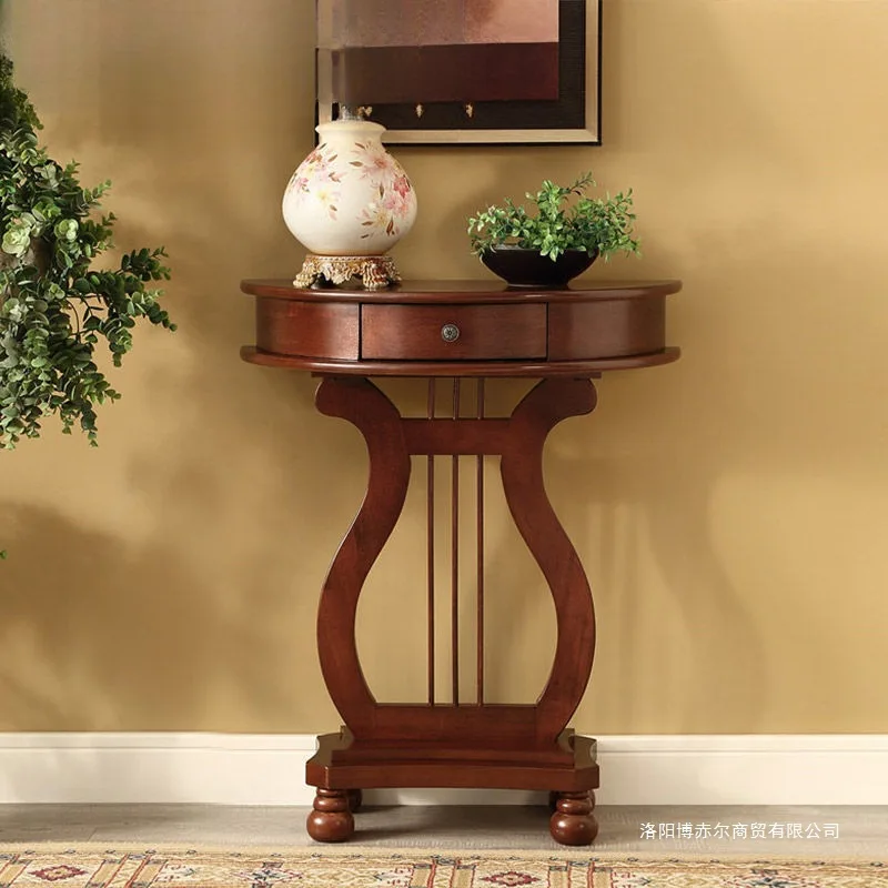 American solid wood small entrance table entry entrance cabinet new simple semi-round  living room wall
