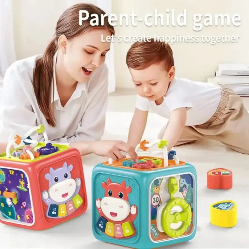 เด็ก 6 ใน 1 กิจกรรม Cube เด็กวัยหัดเดินของเล่นเพื่อการศึกษา Shape Sorter ของเล่นดนตรีลูกปัดเขาวงกตนับ Discovery ของเล่นสําหรับเด็กการเรียนรู้