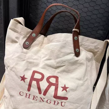 RRL 미국 레트로 청두 한정 캔버스 가방, 오래된 가죽 배낭 캐주얼 틈새 일본 핸드백 메신저 백 