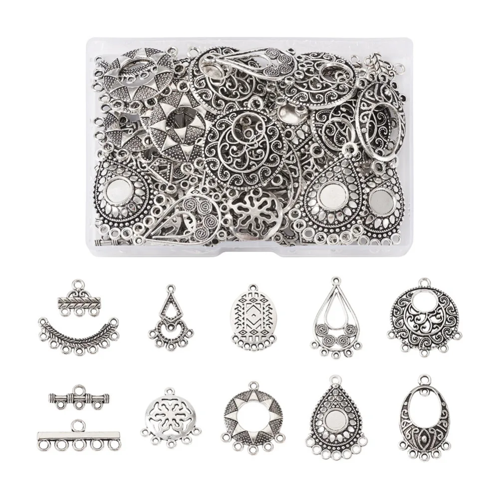 

72Pcs Antique Silver Color Earring Connector Charms Tibetan Alloy Components Links Charms For DIY Jewelry Making Accessories