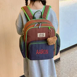 Kindergarten Student Cartoon Backpack Personalized Name Cute Boys Girls Backpack Embroidered Outdoor Little Bear Cotton Backpack