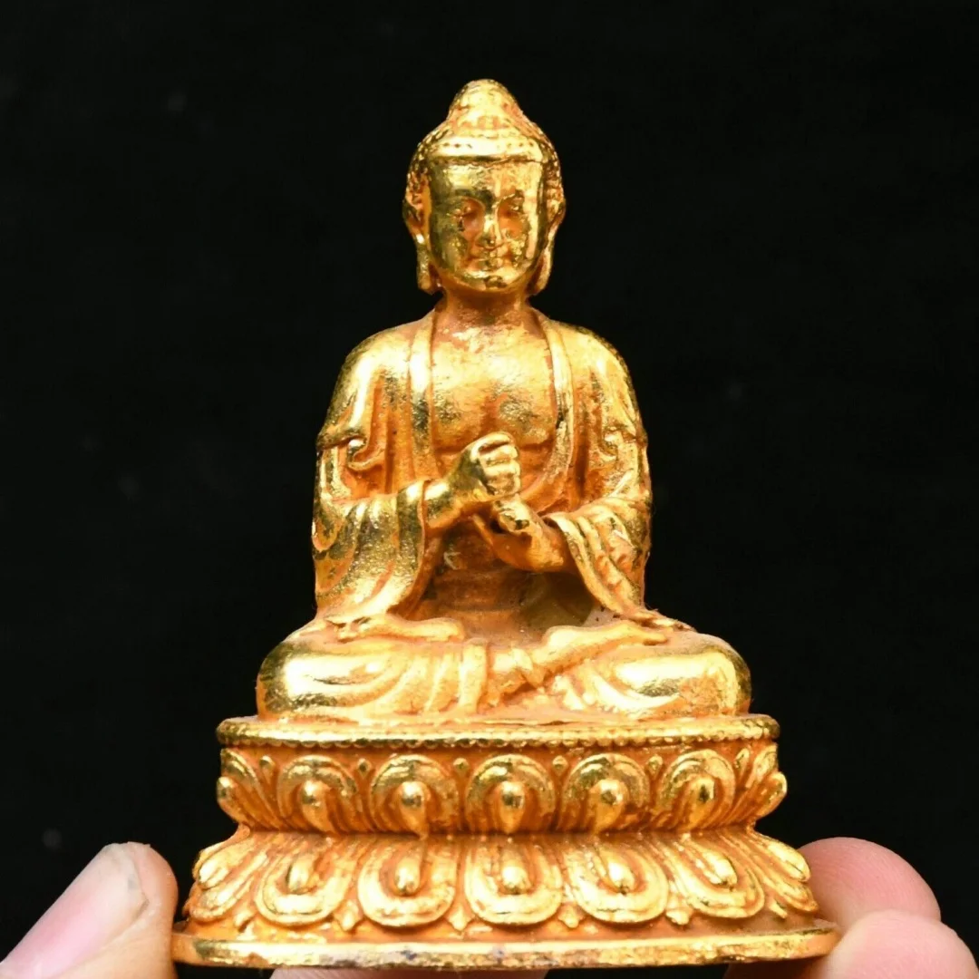 2.7''Old Tibet Bronze Gilt Shakyamuni Sakyamuni Amitabha Buddha Sculpture