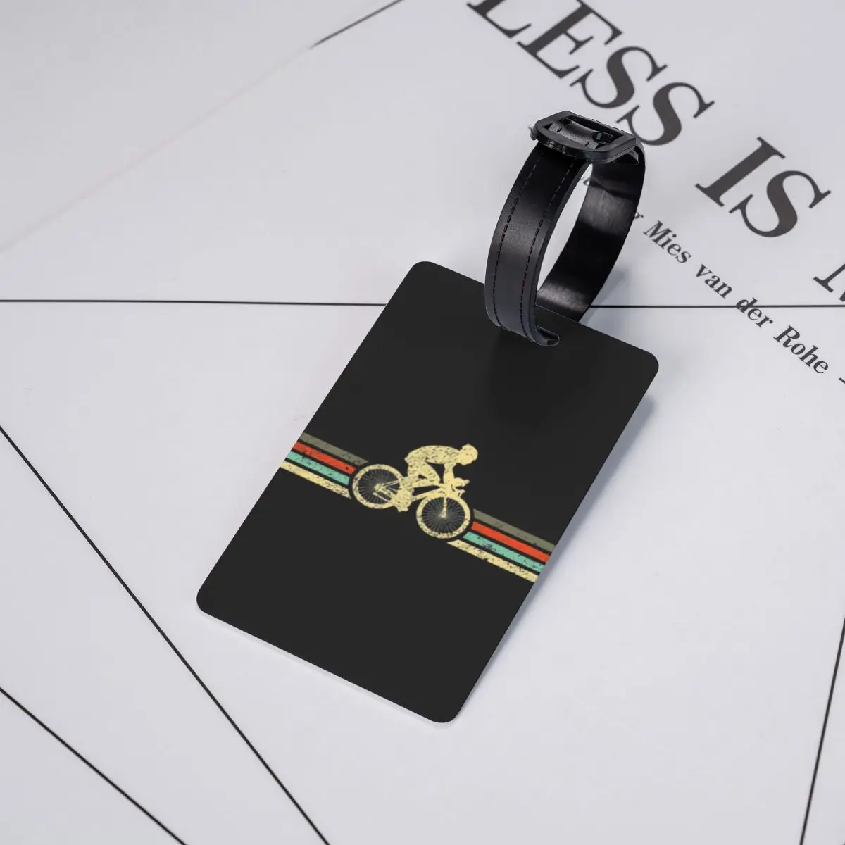 Etiqueta de equipaje de rayas de bicicleta Retro personalizada con tarjeta de nombre, etiqueta de identificación de cubierta de privacidad para ciclista de montaña, bolsa de viaje, maleta