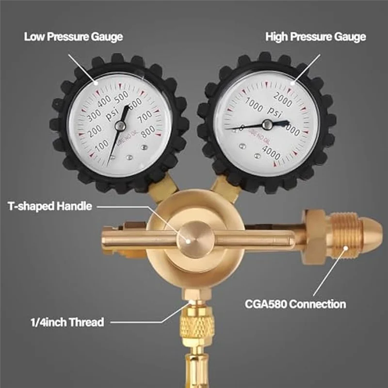 A89X Nitrogen Regulator With 0-800 PSI Delivery Pressure,Hose CGA580 Inlet Connection And 1/4In Male Flare Outlet Connection
