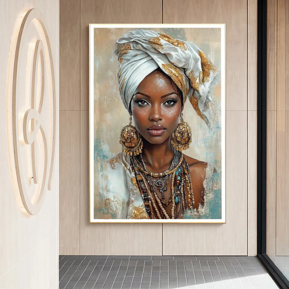 Arte de pared étnico africano, pintura en lienzo de mujer negra, impresión de póster de chica africana para oficina, dormitorio, sala de estar, Mural de decoración del hogar