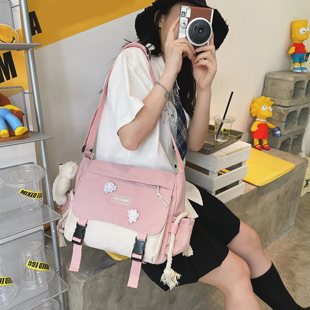 Harajuku náilon crossbody saco grande capacidade senhoras mensageiro bolsa hit cor casual bolsa de ombro bolso com zíper para trabalho esportes