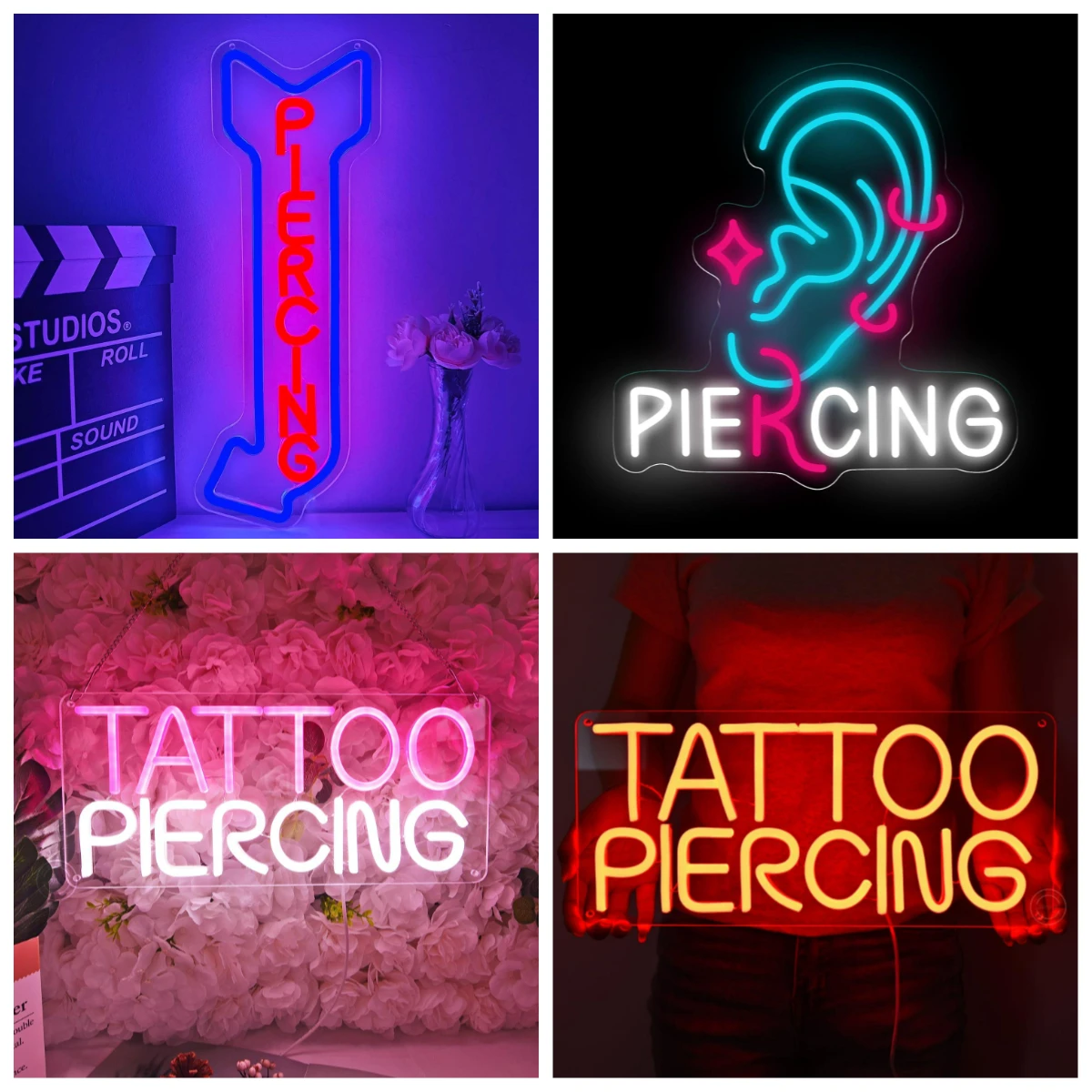 Letrero Luminoso LED de Neón para Estudio de Tatuajes, Tienda de Piercings, Barbería, Decoración de Pared, Letrero de Abierto