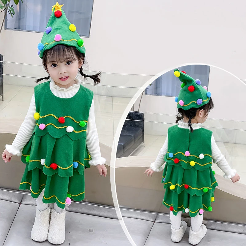 NewChristmas Tree Costume Girl Christmas Children Adult Christmas Tree Dress Adult Parent Child Christmas Role Playing Dress