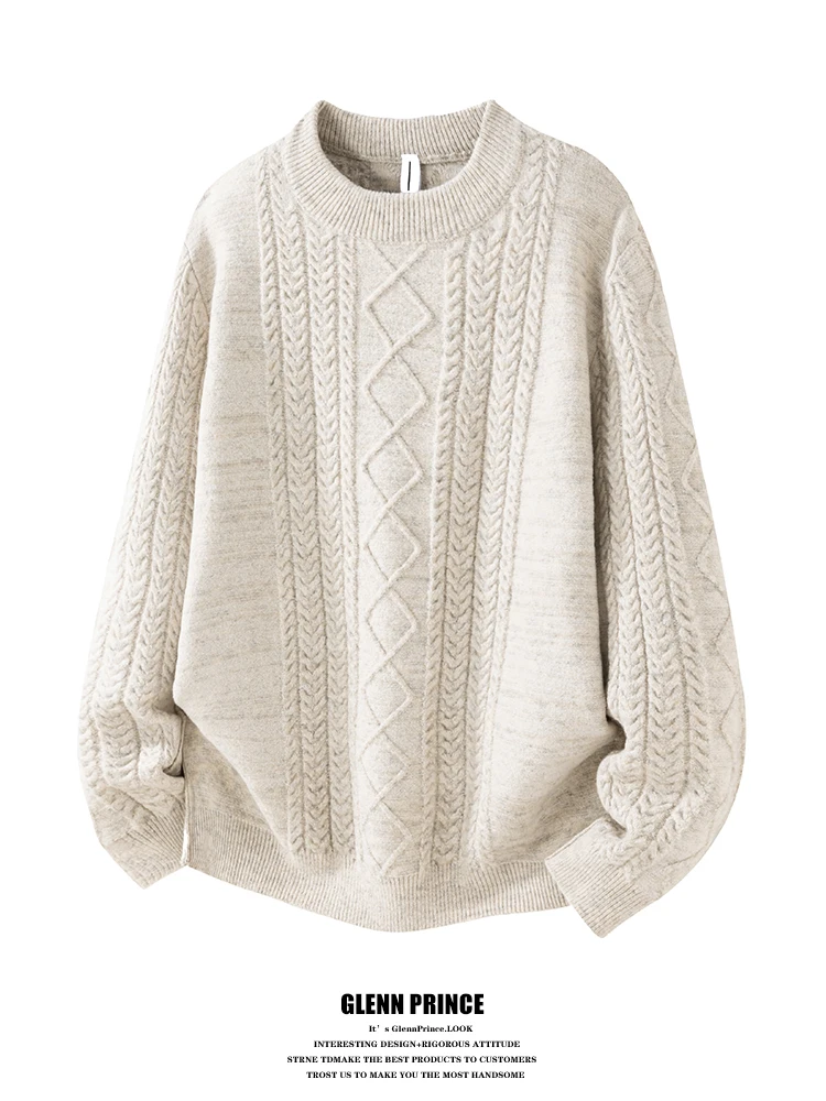 

Trendy Men's Knitted Sweater Warm Lazy High-End Feeling Overhead Patterned Woolen Winter Casual Faion Soft Polyester Blend