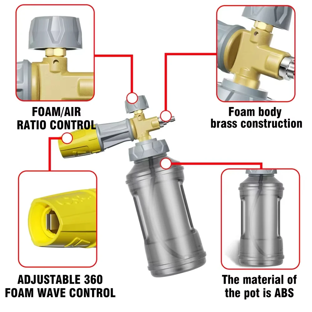 Canon à mousse pour lavage à jet, lance à mousse à neige, nettoyeur haute pression, buse réglable à dégagement rapide, raccord mâle, distributeur de