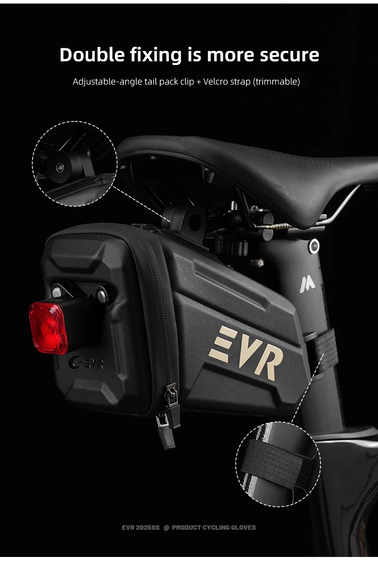 EVR Fahrrad-Hecktasche 1,25L Wasserdichte Satteltasche mit Rücklicht Hartschalen-Mountainbike-Rennrad-Aufbewahrungstasche – Detail 8