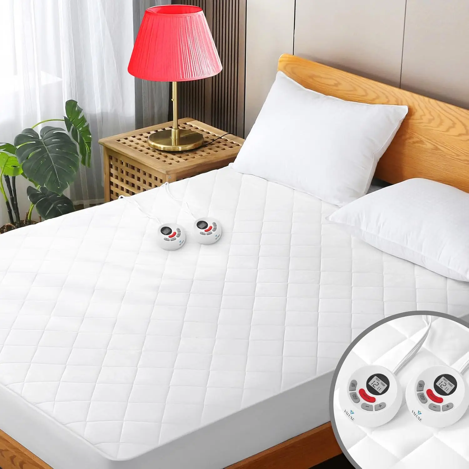 

Queen Size Heated Mattress Pad with Quilted Zone Heating, Dual Controller, Auto Shut Off, Deep Pocket