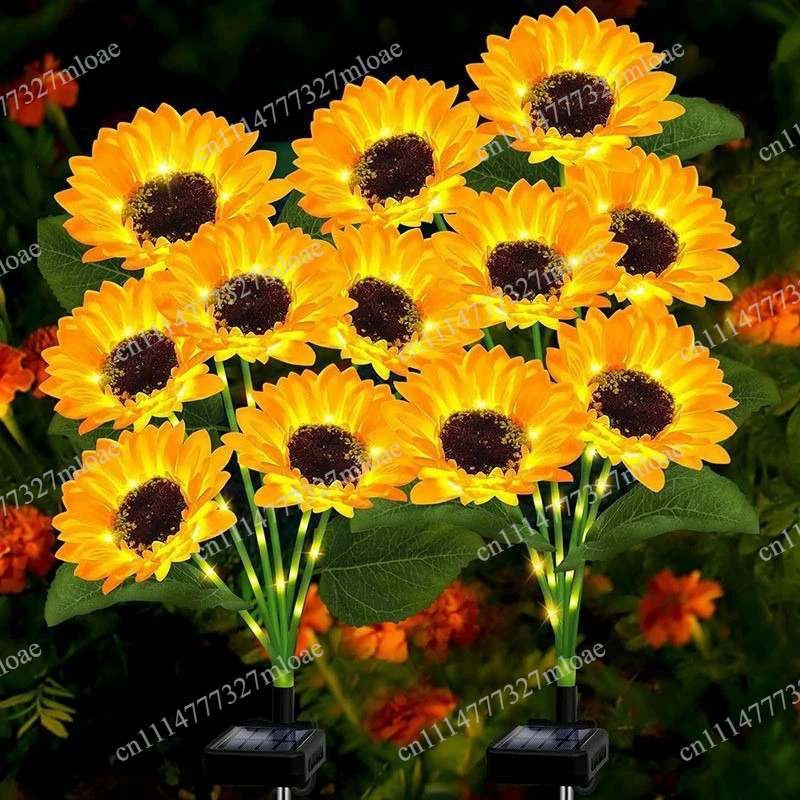 LED three-headed sunflower simulation landscape outdoor lawn garden decoration