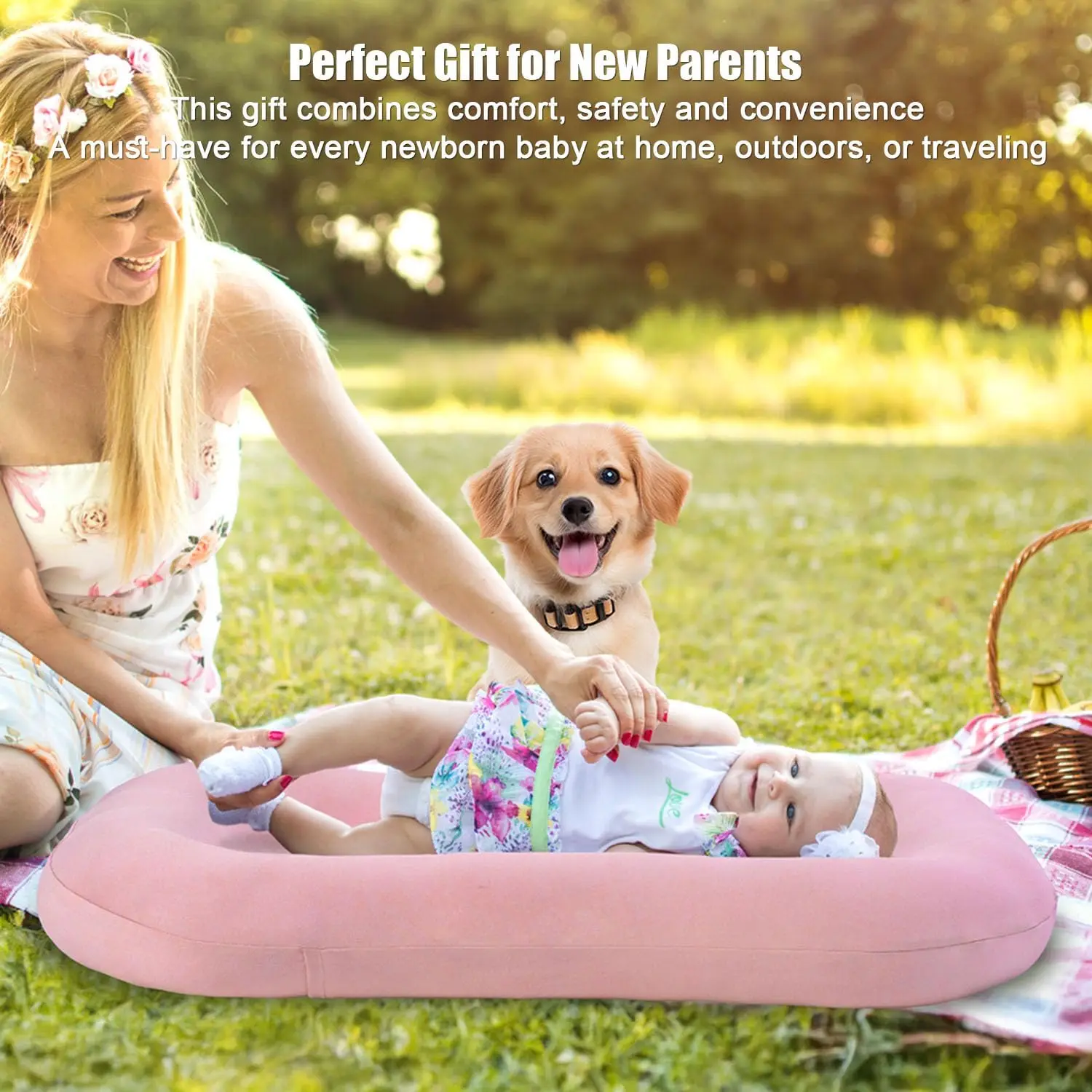 Soft Breathable Washable Infant Lounger for Newborns, Ideal for Home and Travel in Pink