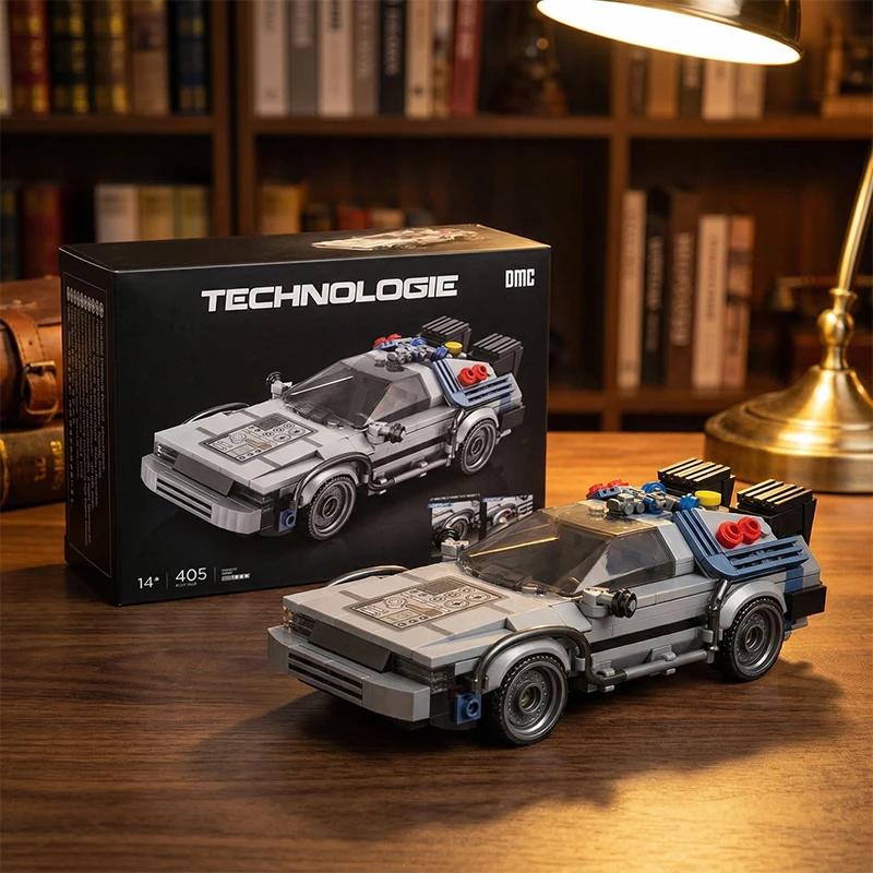 Set de Bloques de Construcción MOC Coche Máquina del Tiempo, Ladrillos de Coche Deportivo de Ciencia Ficción, Juguete de Regalo para Adultos, Modelo Coleccionable, Adorno Genial, 405 Piezas