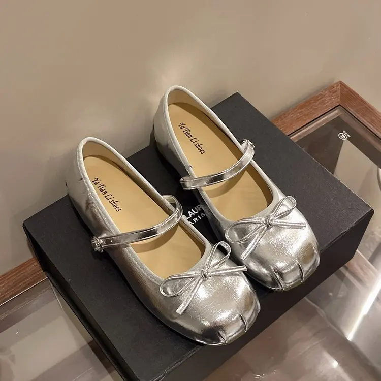 Elevated Heel Mary Janes Ballet Flats Leopard Print French Butterfly Knot Women's Shoes for Skirts Spring Vintage Evening Wind