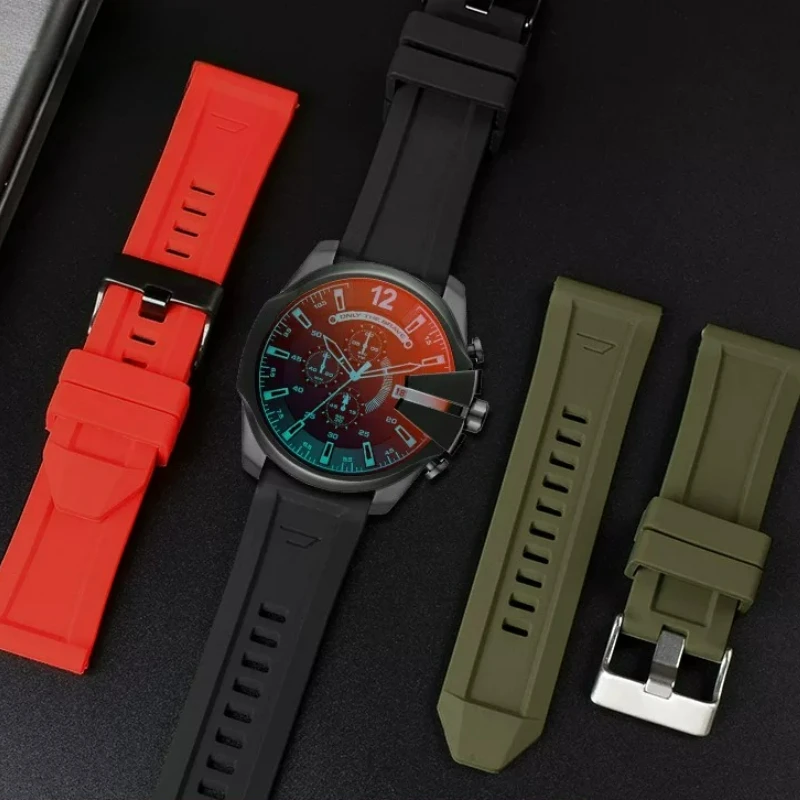 For Diesel DZ4318/4323/4283/7315/4427 Men Large Model Silicone Watchband 26mm Black Greengray Red Orange Stainless Steel Buckle