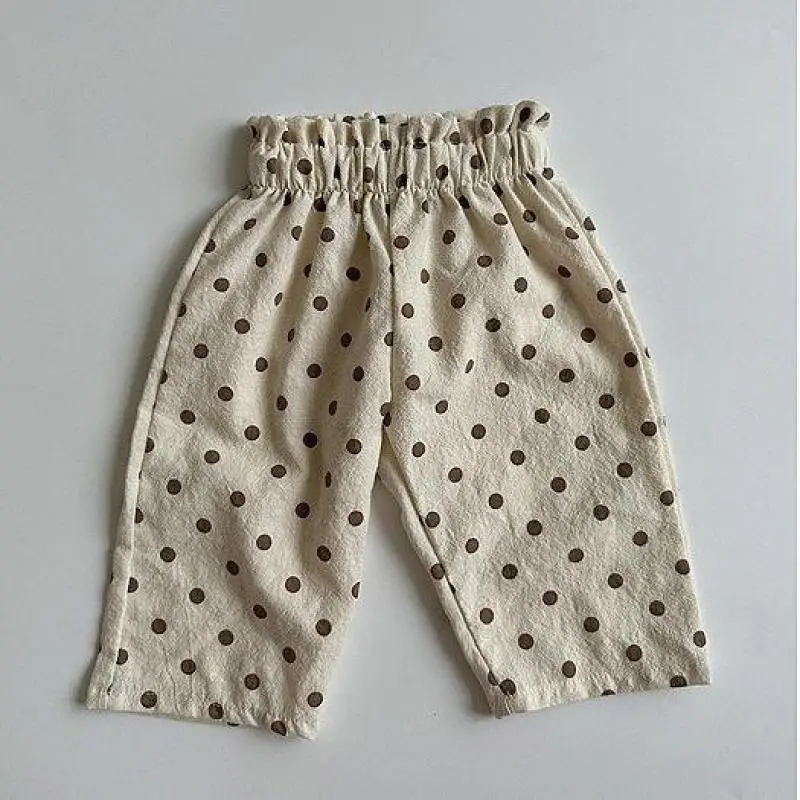 Children Vintage Plaid Trousers Boys Kids Loose Wide Leg Pants Spring& Summer Dot Cotton Versatile Cotton High Waist Pants