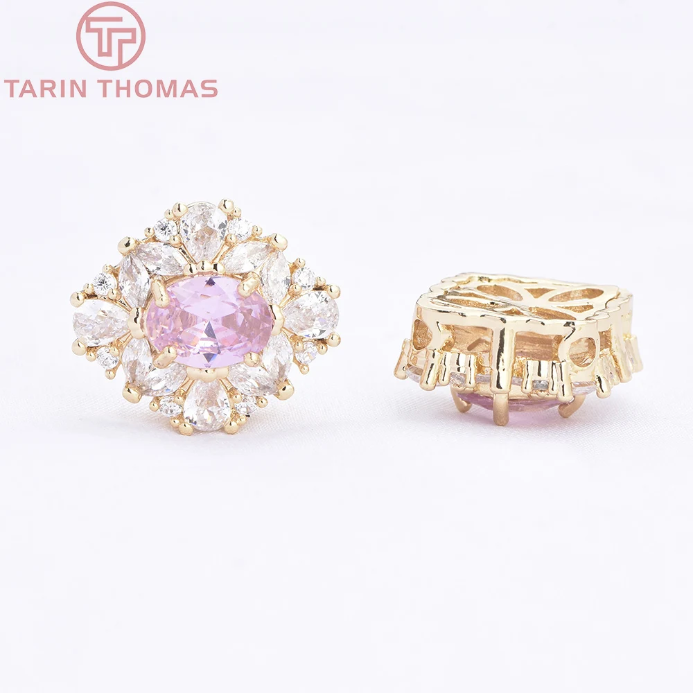 

(10228) 4 шт. 15x17,5 мм 18-каратное золото, латунь с цирконом, ромбовидные бусины, браслет, бусины, высокое качество, изготовление ювелирных изделий своими руками