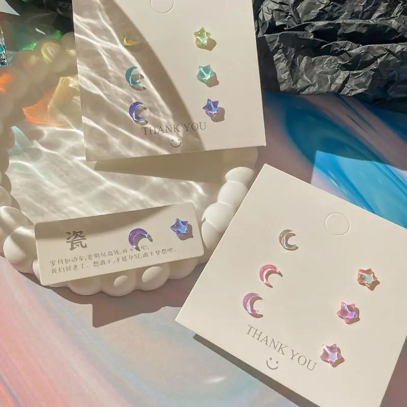 Fantastic Fairy Colorful Star Moon Stud Earrings Set Women Y2K Pink Purple Transparent Cute Earring 2023 New Jewelry Girls Gift