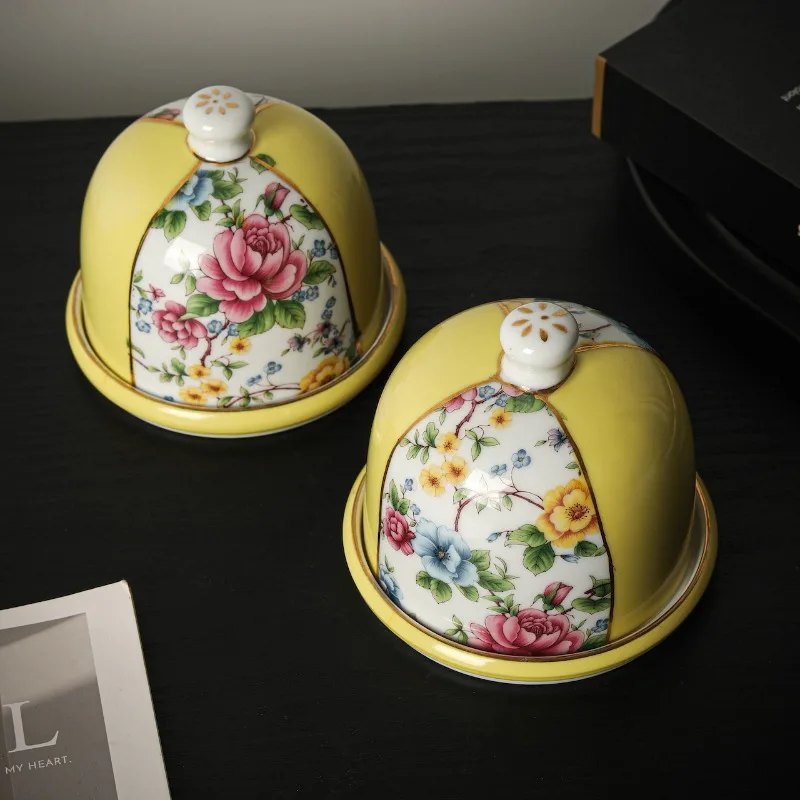 

2-piece Set European Vintage Exquisite Floral Ceramic Underglaze Color Butter Dish Table Decoration