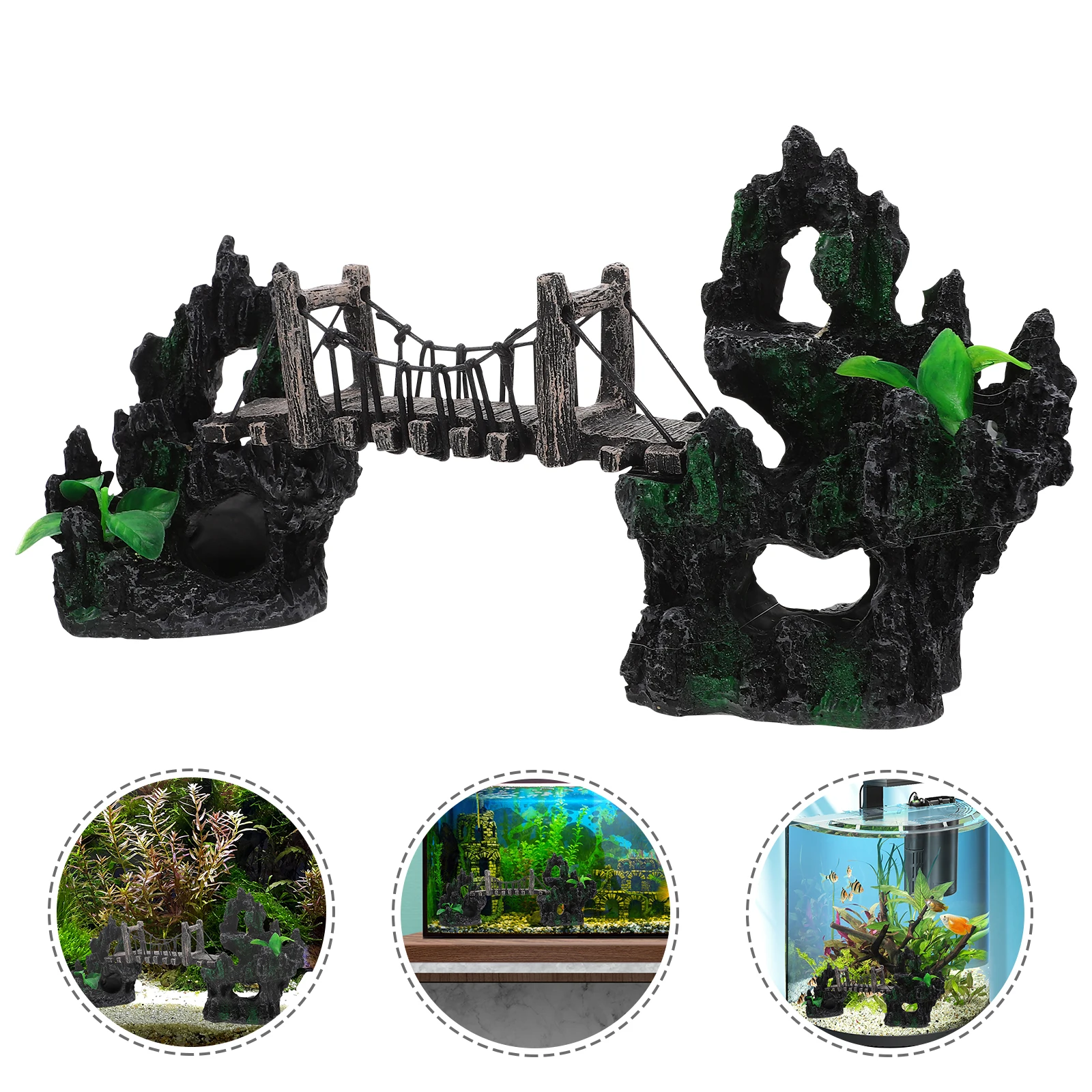 

Resin Bridge Decoration for Aquarium Creative Suspension Design Bright Color Fade Resistant Fish Tank Accessories Rockery Shape