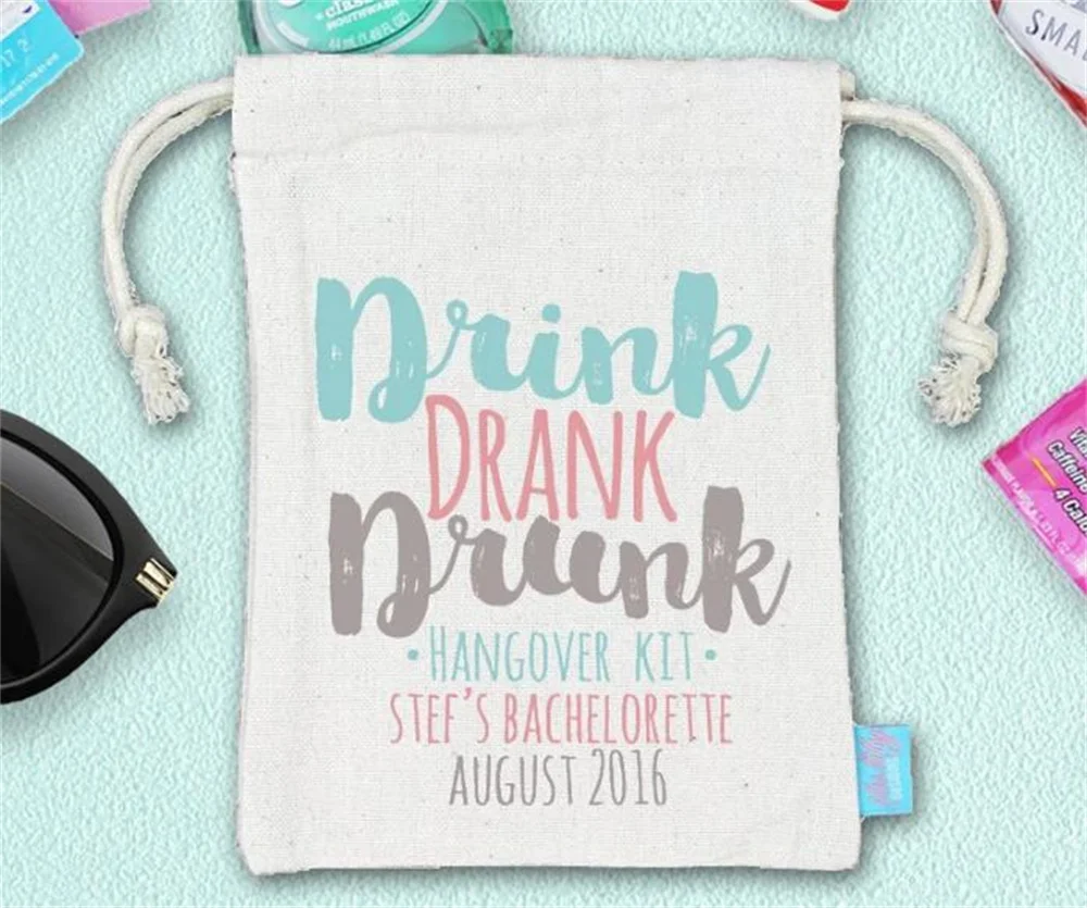 

20pcs Drink Drank Drunk Hangover Kit Bachelorette Party Hangover Kit Heavy Weight Cotton Canvas Double Drawstring Mini Favor Bag