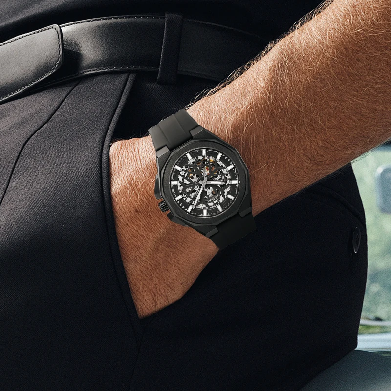 

Men's Watches Automatic Mechanical Business Wristwatch Waterproof Stainless Steel Strap Watch for Man Skeleton Calendar