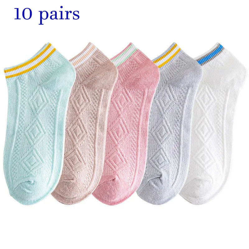 

10 Pairs Women's Socks Spring Summe Thin Color Socks Breathable Shallow Mouth Boat Sock Invisible Sock Fashion Lightweight Socks