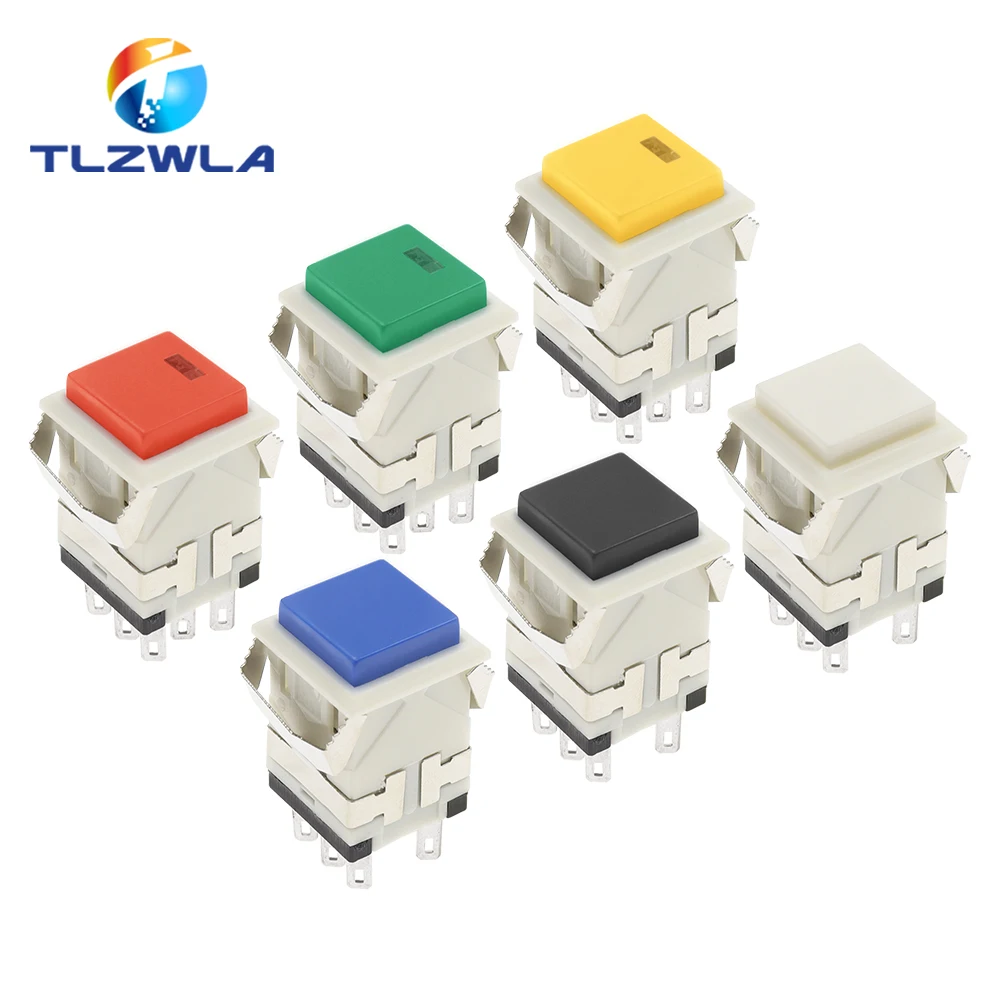 5PCS Momentary Latching KD2-21 22 23 24 Square Push Button Switch With LED Indicator 6PIN 8PIN 3A/250V 6A/125V ON-ON