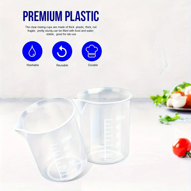 Plastic Graduated Measuring Cups Set with Wooden Stir Sticks, 50ml 100ml Mixing Beaker for Epoxy Resin DIY Craft Pigment Paint M