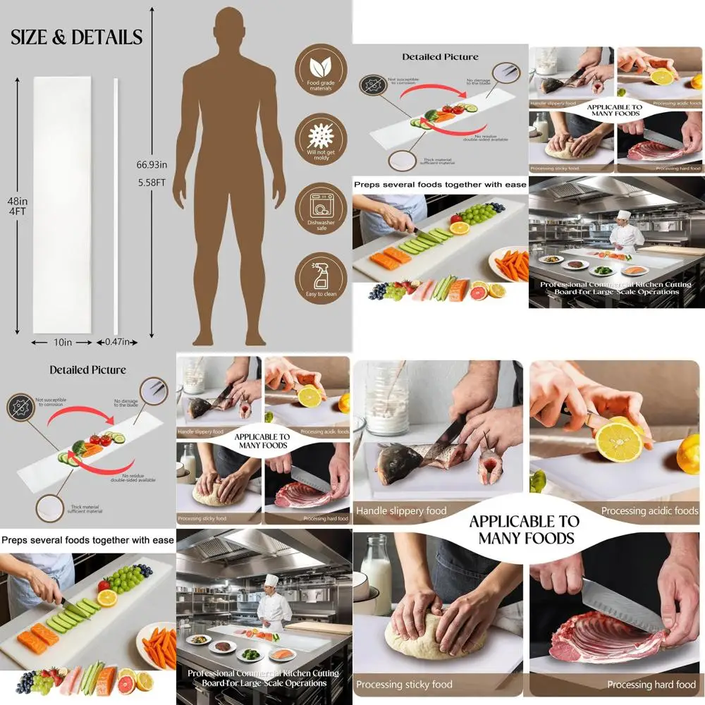 

Durable Plastic Commercial Cutting Board, Dishwasher Safe, 48x10x0.5 inches, Ideal for Heavy-Duty Food Prep