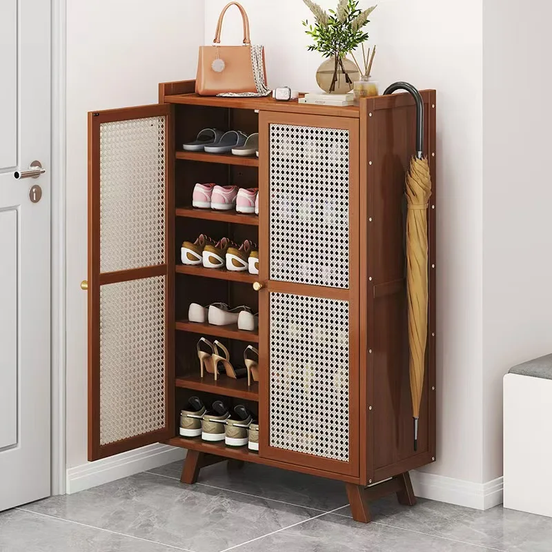 About  Wood Shoe Storage Cabinet Upgraded with Thickened, Breathable, Ventilated Hinged Doors Multi-Tier Shoe Cabinet