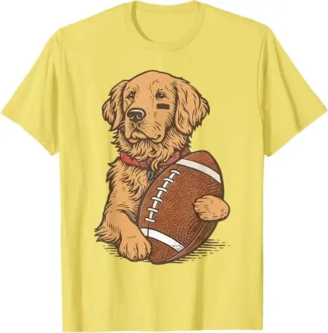 Golden Retriever Dog Football Game Day Touchdown Season T-Shirt Humor Funny Athletes Y2k Graphic Outfit Dog Lover Saying Tee Top