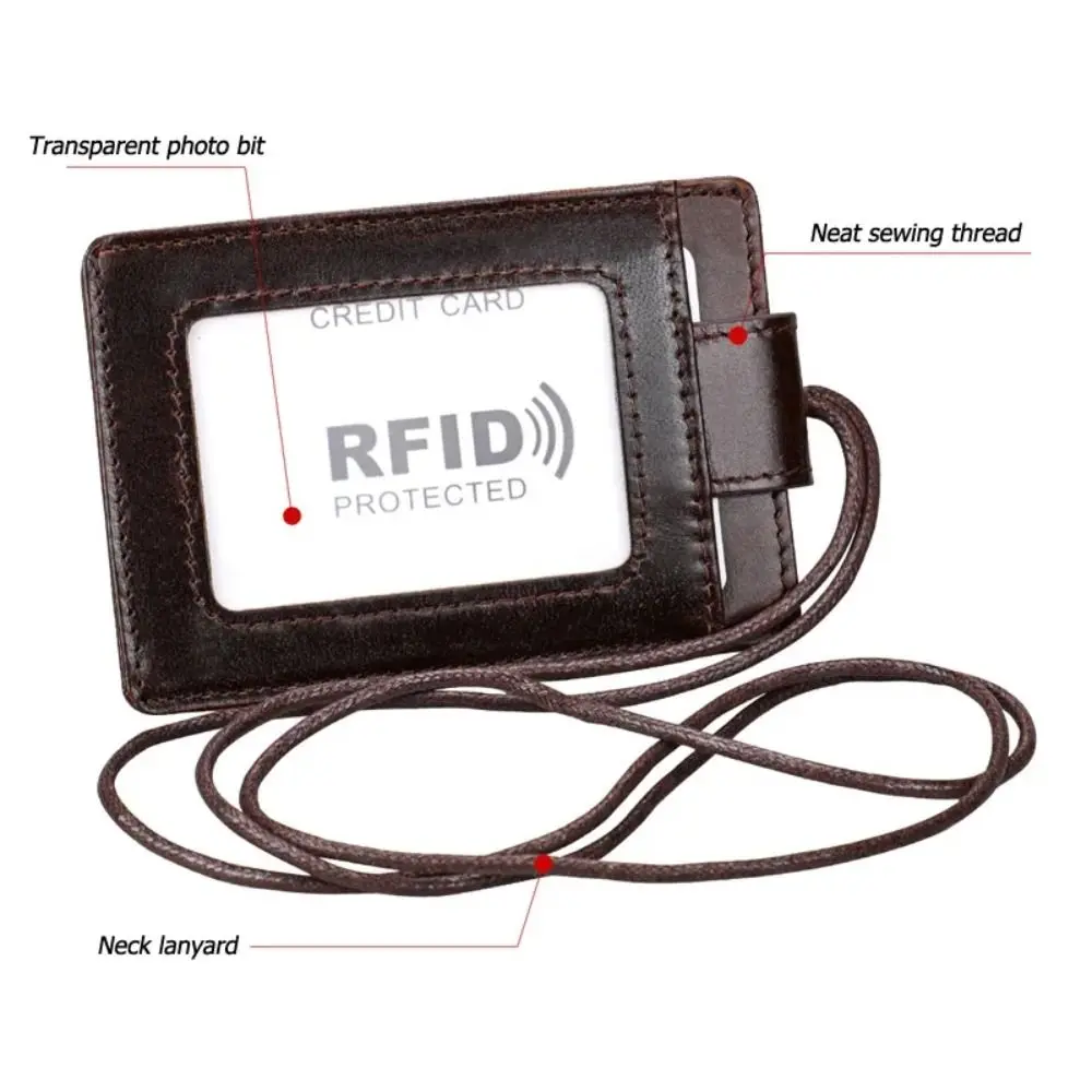 جلد طبيعي حامل بطاقة الهوية RFID حجب مع الحبل RFID حجب غطاء البطاقة محفظة رفيعة محفظة نسائية للعملات المعدنية حاملي بطاقات العمل