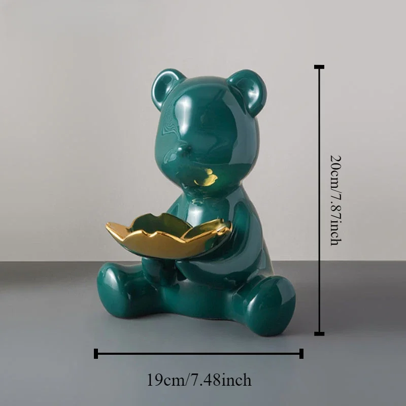 20cm Ceramic Bear Figurine Home Decoration Animal Statue Keys Storage Shelf Modern Room Sculpture Table Decor Statues Ornaments